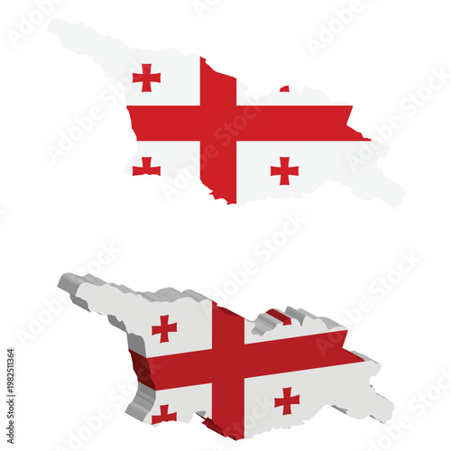 Map of Georgia country outline filled with national flag colors and symbols