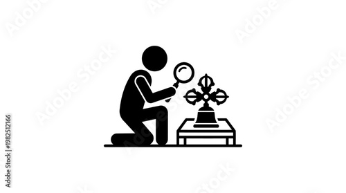 Archeologist Examining Ancient Artifact with Magnifying Glass