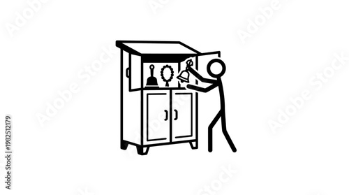 Stick Figure Reaching into a Bathroom Cabinet