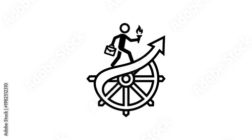 Business Leader Climbing to Success with Torch and Briefcase