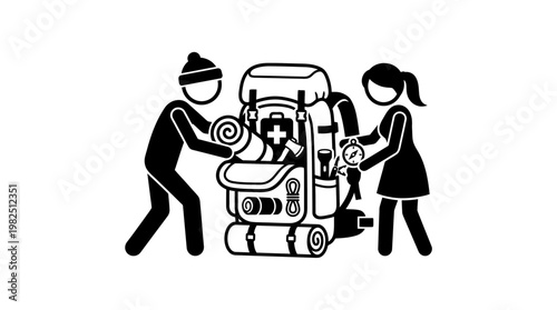 Couple Preparing Backpack for Outdoor Adventure