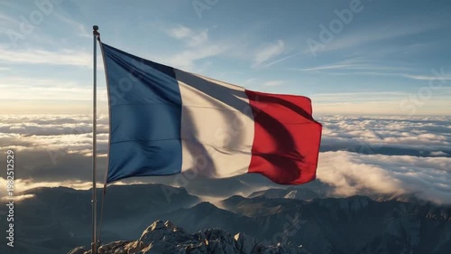 French Flag Over Mountains Symbolizing Independence and Strength