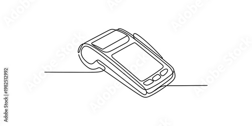 A single continuous line drawing of a point of sale terminal for processing card transactions Vector, illustration