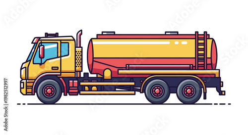 Large Yellow Oil Tanker Truck Vehicle.