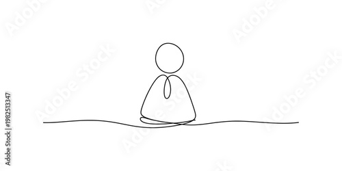 Minimalist continuous single line drawing of a person sitting in a relaxed meditative pose state Vector, illustration