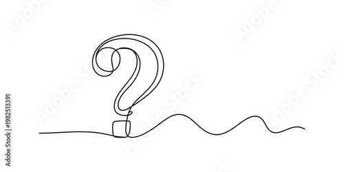 A single continuous line drawing of a question mark isolated on a plain white background surface. Vector, illustration