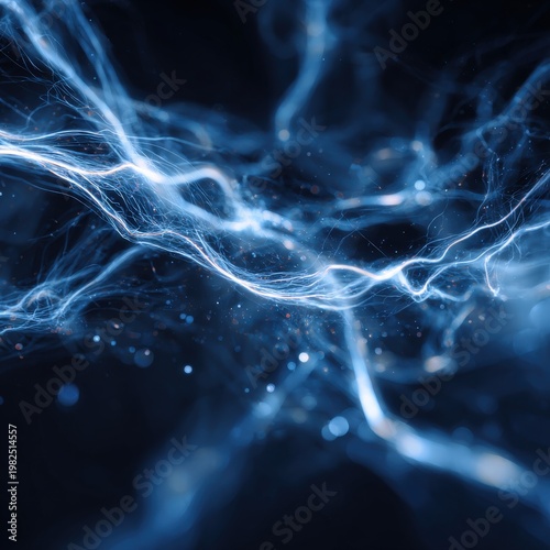Abstract digital energy with flowing light streams and vibrant blue hues, resembling dynamic electrical currents in space.