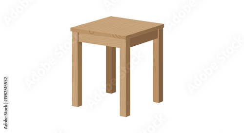 A minimalist wooden stool with four sturdy straight legs and a smooth square seat stands isolated in a bright, clean, and airy digital white space.
