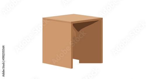 Simple brown wooden cube stool or small table with a minimalist design sits isolated on a plain white background for modern interior furniture staging.
