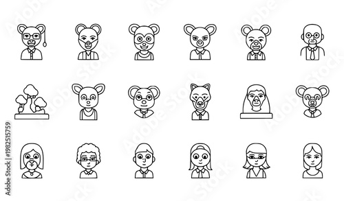 Diverse professional people avatars and character portraits vector icon set for corporate business