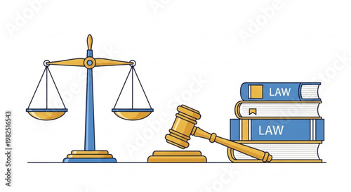 Law books gavel and balance scales on a desk symbolizing justice and legal system