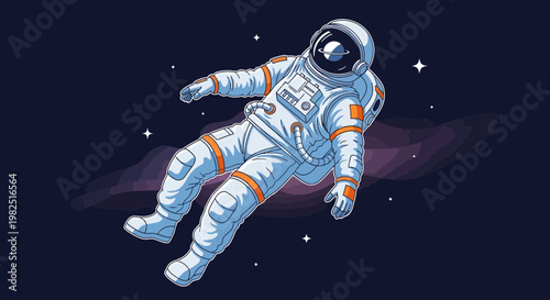 Astronaut floating in space with stars and nebula illustration