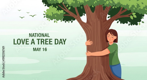 Woman hugging tree national love a tree day may 16 environmental awareness illustration