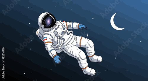 Astronaut in space floating with moon and stars illustration for design project