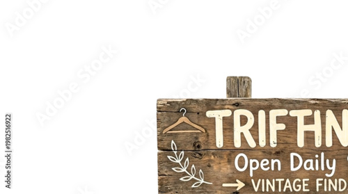 wooden sign of thrifting market on transparent background