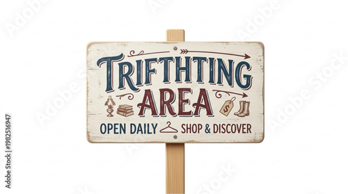 wooden sign of thrifting market on transparent background