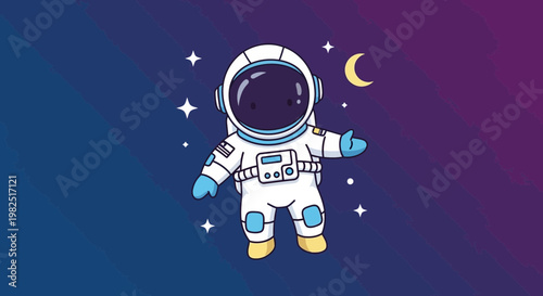 Astronaut in space vector illustration cosmic scene with stars and moon
