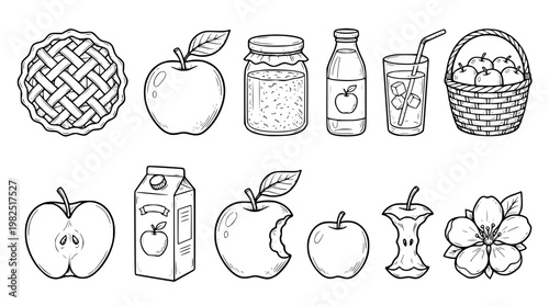 Vector illustration of various apple products and icons
