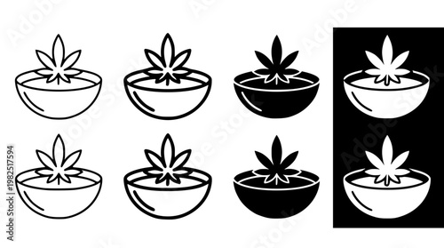 Vector graphic of cannabis leaf in a bowl designs