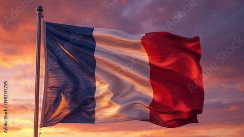 French Flag Waving Symbolizing Independence and Freedom