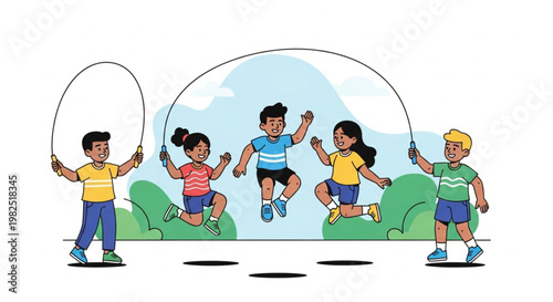 Active Children Playing with Jump Ropes