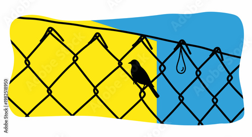 Bird sitting on chain link fence.