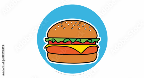 A cartoon hamburger with cheese lettuce.