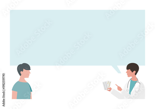 薬の説明をする医師と高齢男性の吹き出しベクターイラスト素材
