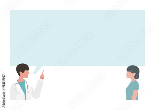 指差し説明をする医師と高齢女性の吹き出しベクターイラスト素材