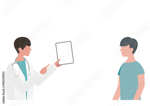 高齢男性にタブレットで説明をする医師のベクターイラスト素材