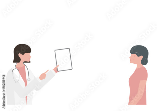 高齢女性にタブレットで説明をする女医のベクターイラスト素材