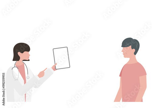 高齢男性にタブレットで説明をする女医のベクターイラスト素材