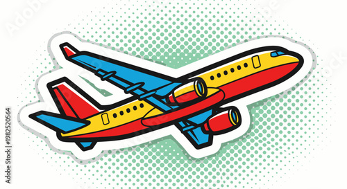 Colorful Airplane Sticker Illustration.