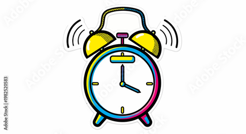 Colorful Alarm Clock With Yellow Bells.