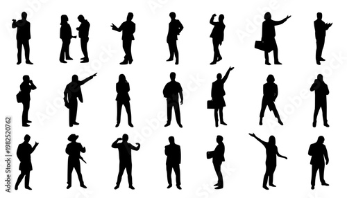 Set of Business People Silhouettes in Various Poses – Professional Gestures and Actions Collection