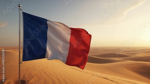 French Flag in Desert Symbolizing Independence and Freedom from France