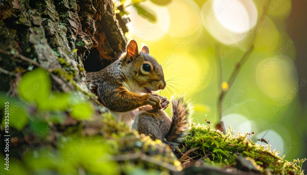 Obraz premium Squirrel perched in tree natural light
