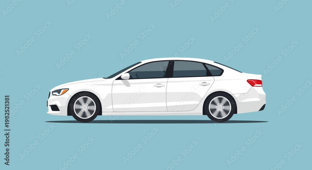 Obraz premium Modern white sedan car illustration against blue background
