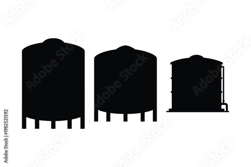 Industrial plastic water tank reservoir container set silhouette