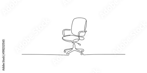 Continuous line drawing of a modern office chair with wheels on a white background one