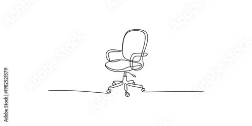 Continuous line drawing of an office chair on wheels in a minimalist style one art