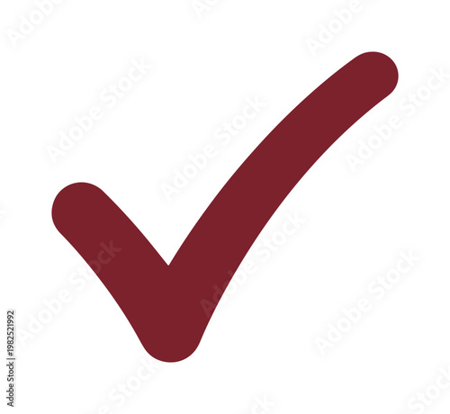 Burgundy check mark icon vector, dark red tick symbol for approval, minimalist validation sign for business checklists and task completion