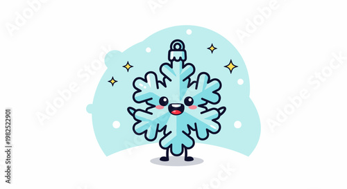 Cute Cartoon Snowflake Character Standing Cheerfully.