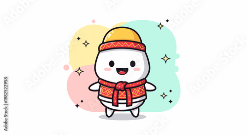 Cute Cartoon Snowman with Yellow Hat and Red Scarf.