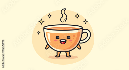 Cute Cartoon Tea Cup With Smiling Face.
