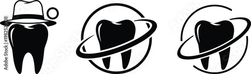 dental care icon set, tooth protection and hygiene illustration, dentist service concept, black vector design, minimal flat style, isolated graphic