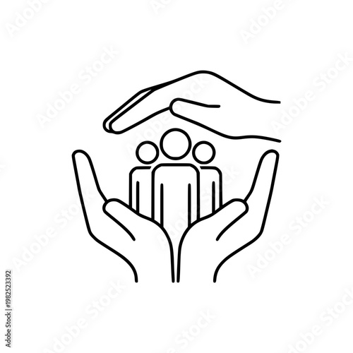 A hand protecting a family Vector, illustration