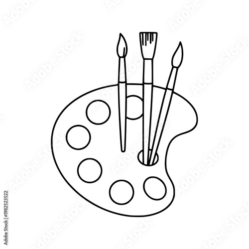 A palette with three paintbrushes on it Vector, illustration