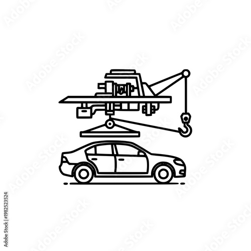 A car being lifted by a crane Vector, illustration