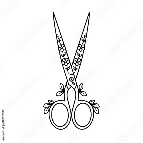 A pair of floral decorated scissors Vector, illustration